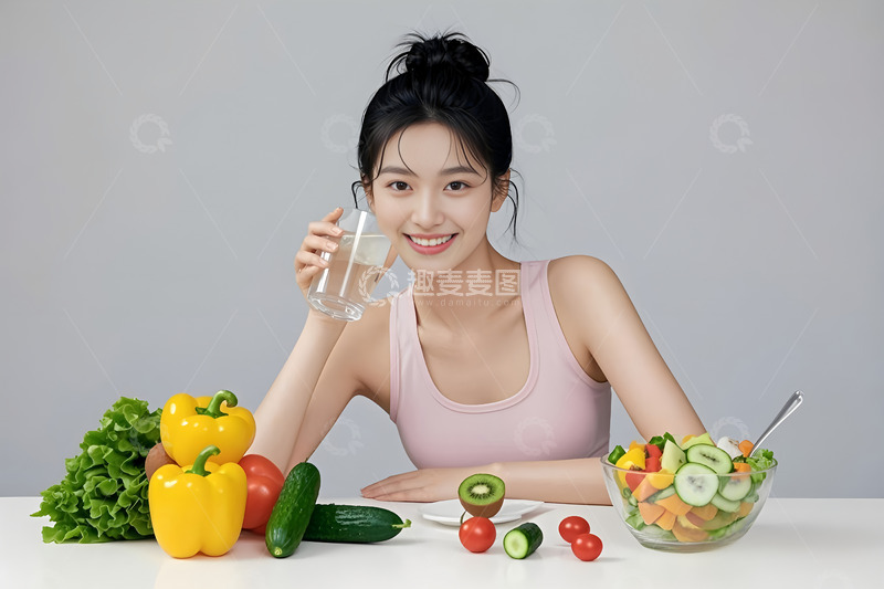 高清大图下载【趣麦麦图】健康饮食轻食喝水的女人摄影图