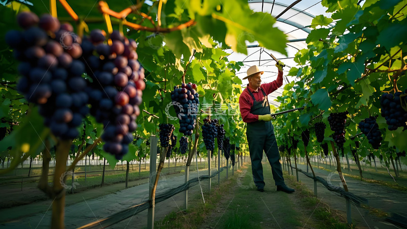 高清大图下载【趣麦麦图】葡萄园中采摘葡萄的人
