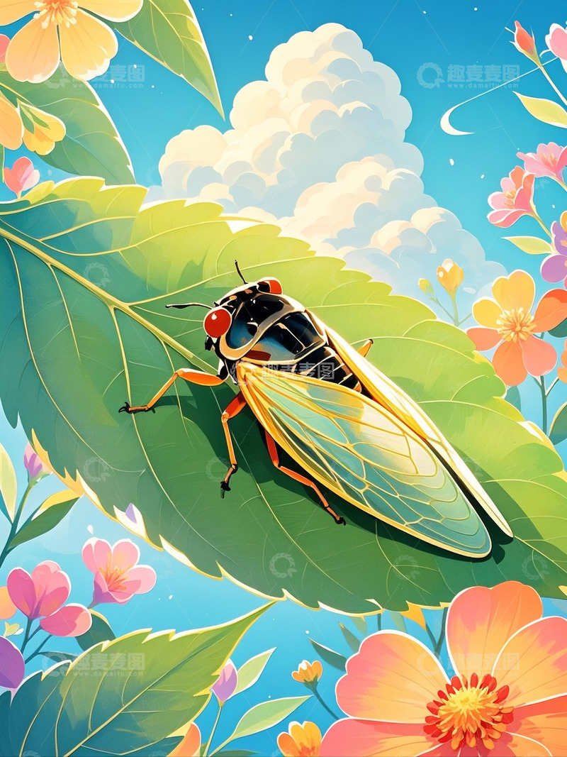 高清大图下载【趣麦麦图】-立夏 蝉 夏蝉  植物  花  绿色4