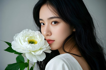 手拿鲜花的女人摄影图