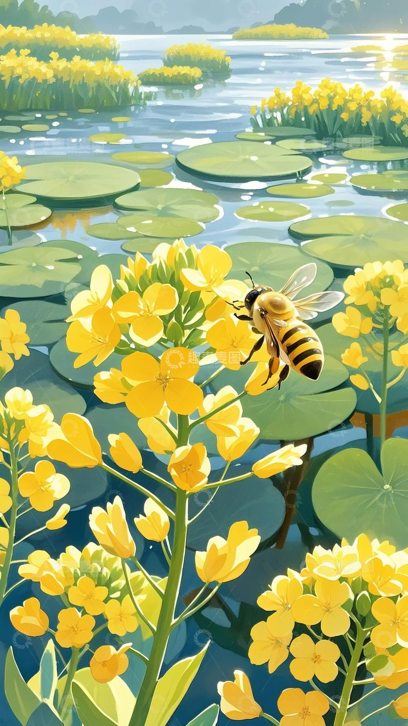高清大图下载【趣麦麦图】春分 油菜花 蜜蜂1