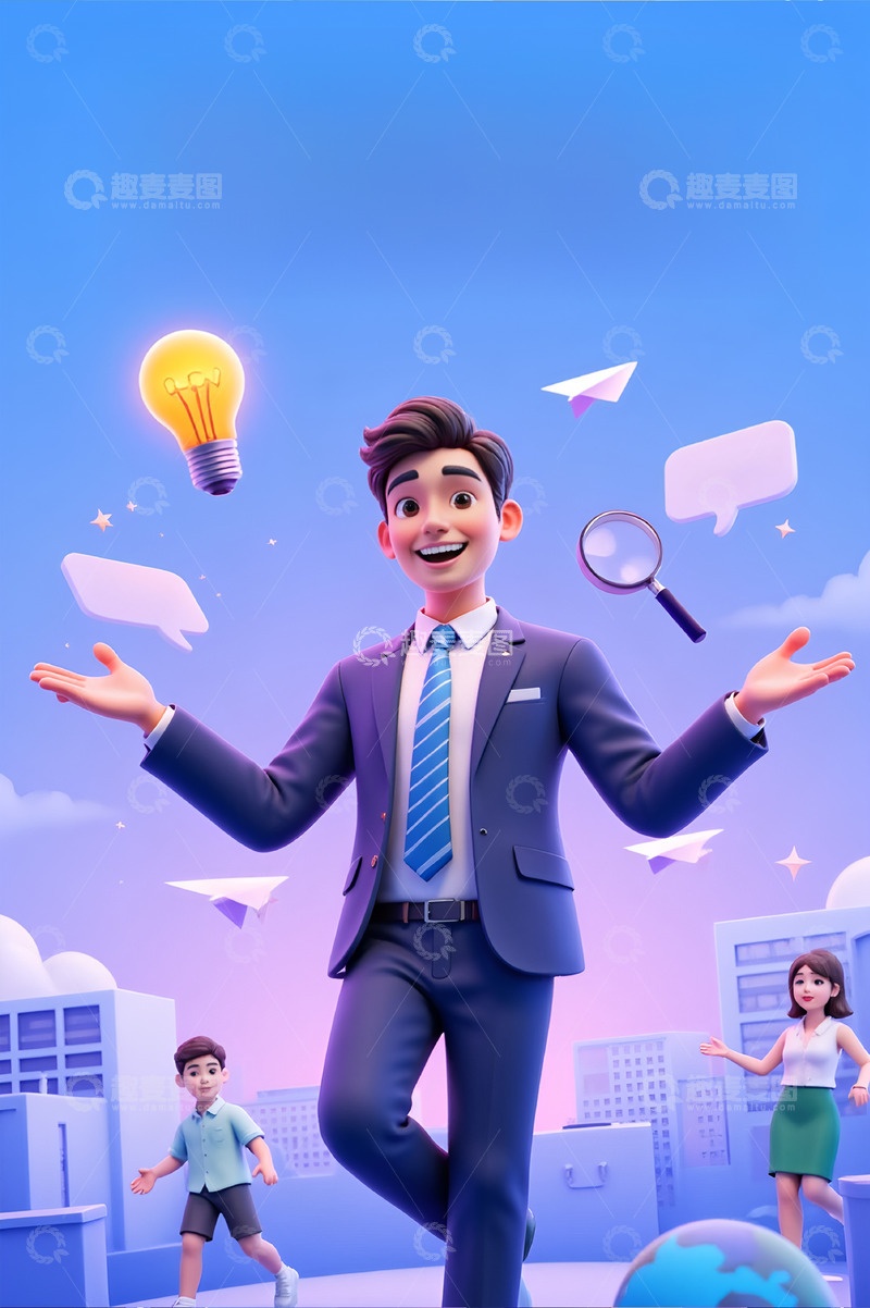高清大图下载【趣麦麦图】招聘季卡通3D商务背景图