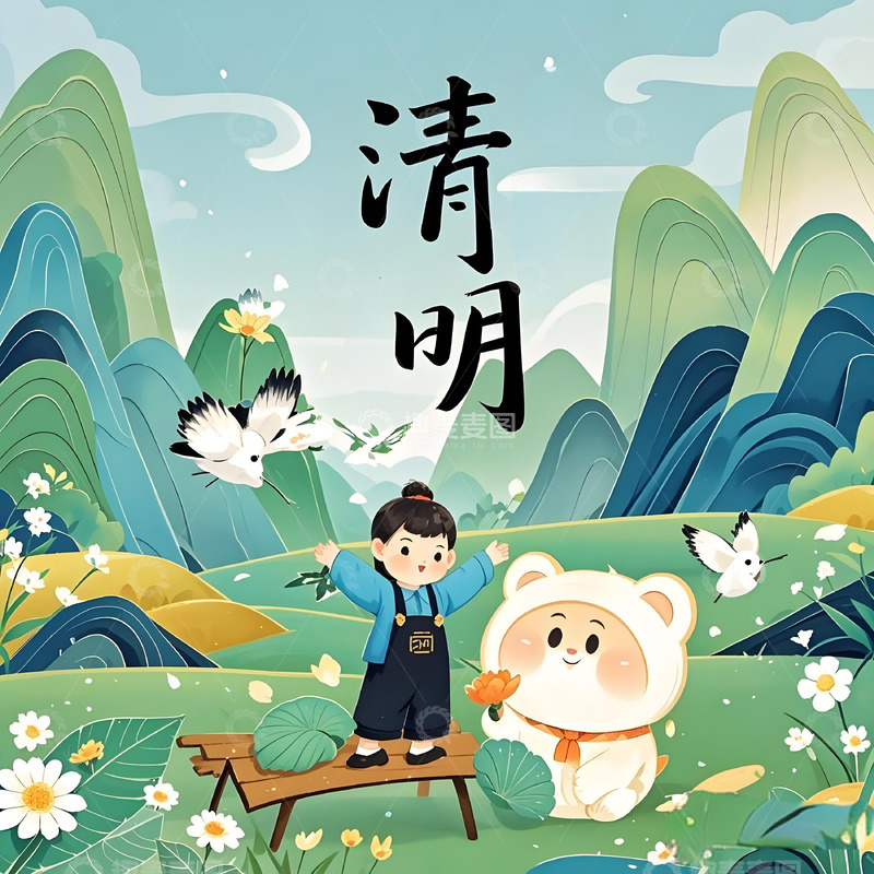 高清大图下载【趣麦麦图】清明节 插画素材海报9