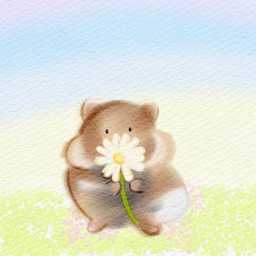 可爱小仓鼠送你花花