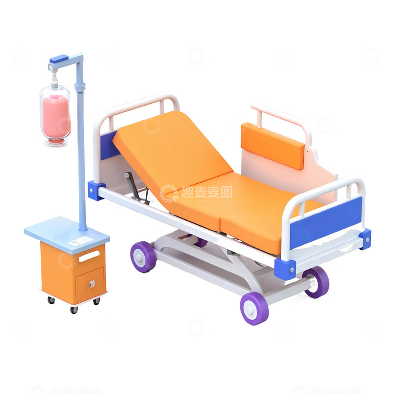 高清大图下载【趣麦麦图】-3D立体卡通医疗病床素材