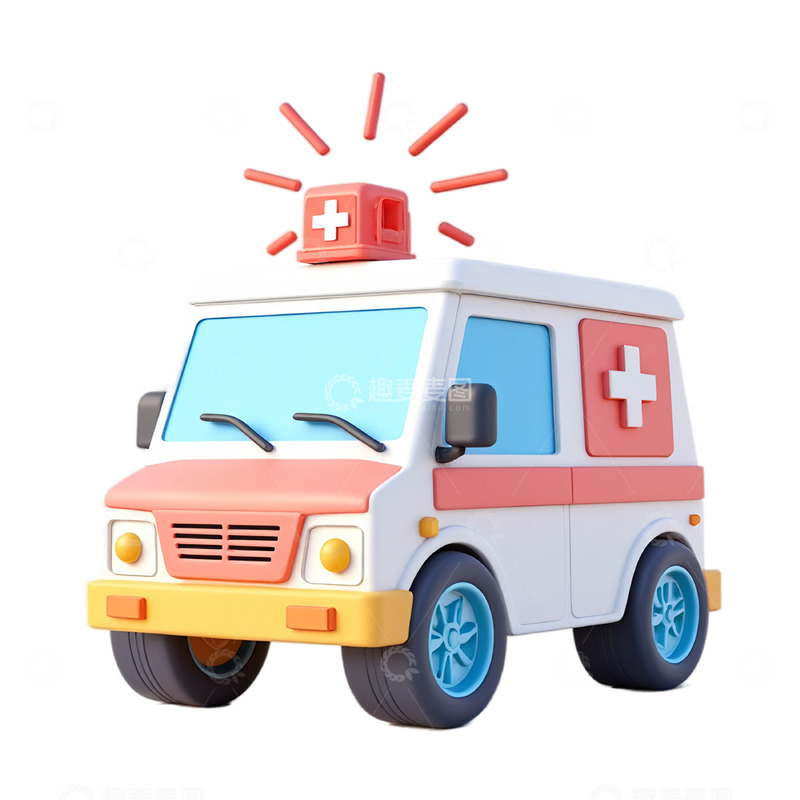 高清大图下载【趣麦麦图】-3D立体卡通医疗救护车素材