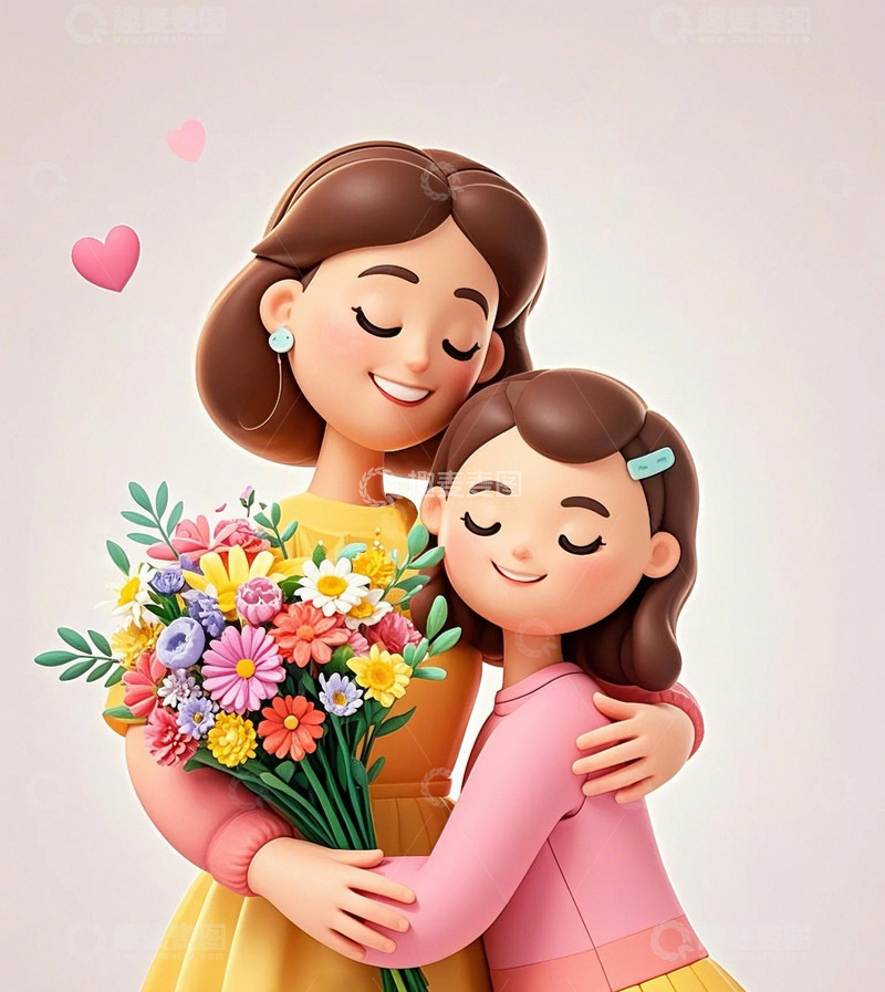 高清大图下载【趣麦麦图】母亲节妈妈和女儿拥抱鲜花花束12
