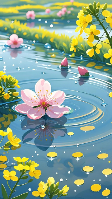 春分 节气 插画  春天 桃花 油菜花