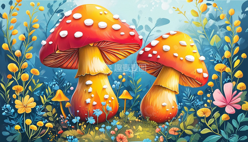 高清大图下载【趣麦麦图】春天可爱蘑菇插画1