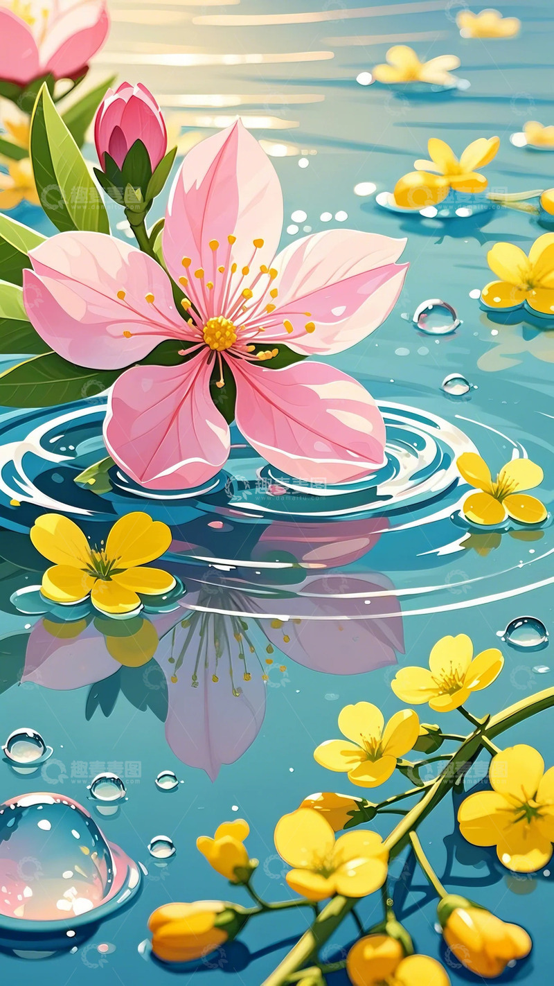 高清大图下载【趣麦麦图】春分 节气 插画  春天 桃花 油菜花1