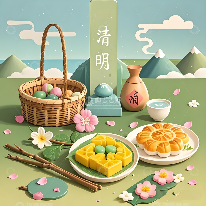 高清大图下载【趣麦麦图】清明节 插画素材海报17