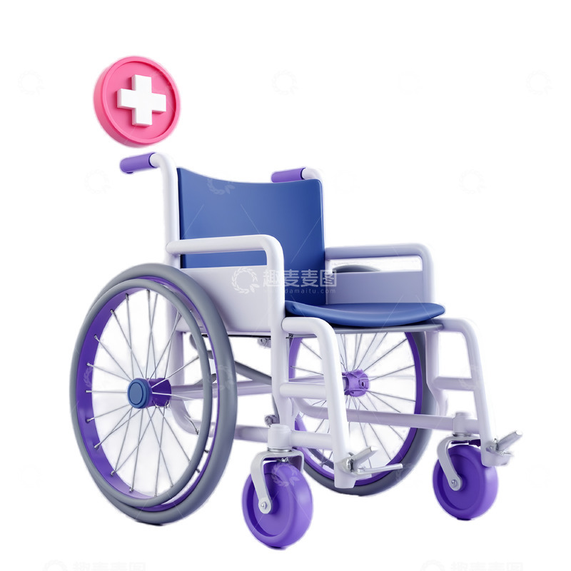 高清大图下载【趣麦麦图】-3D立体卡通医疗轮椅素材