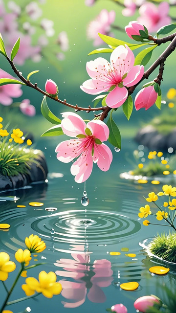 春分 节气 春天   油菜花  桃花 春水 