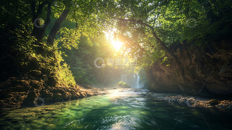 高清大图下载【趣麦麦图】阳光森林溪流