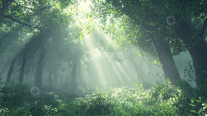 高清大图下载【趣麦麦图】阳光透过树林