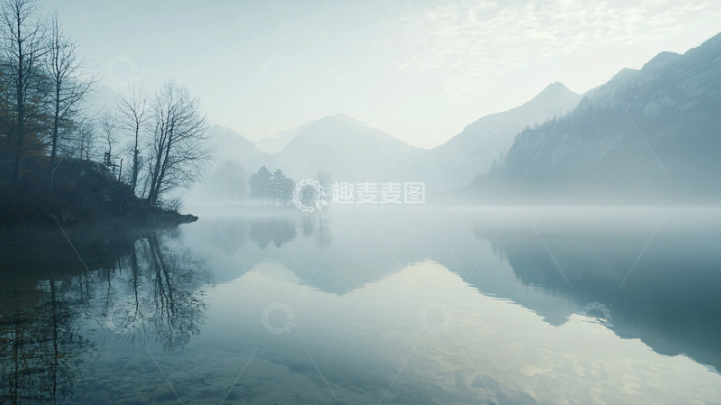 高清大图下载【趣麦麦图】雾气弥漫的宁静湖泊
