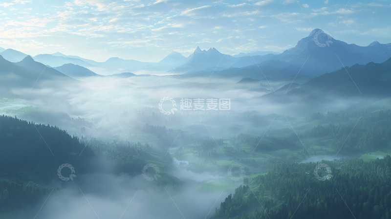 高清大图下载【趣麦麦图】雾气弥漫的山谷风光