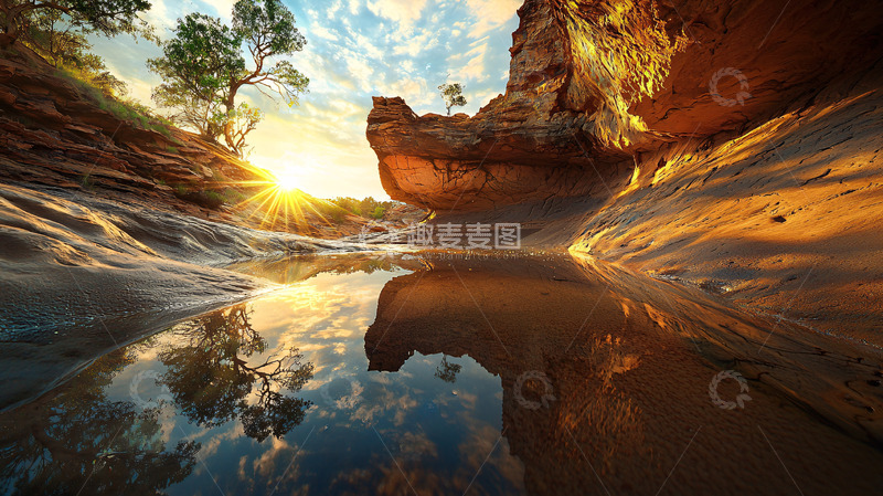 高清大图下载【趣麦麦图】峡谷日落倒影