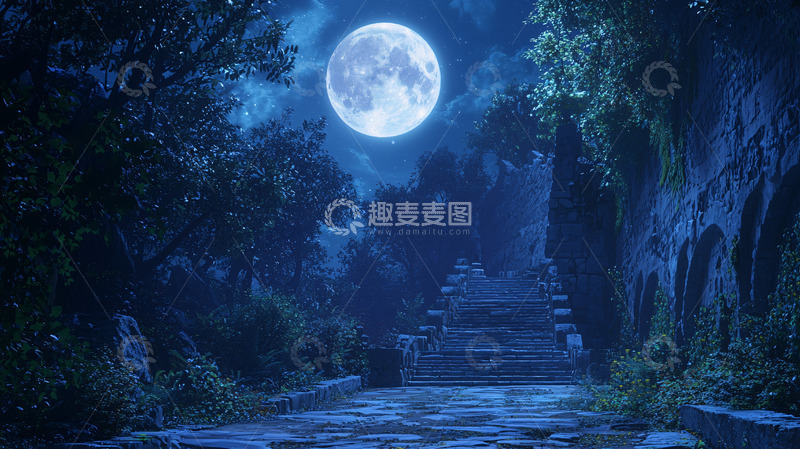 高清大图下载【趣麦麦图】月光下的古建筑