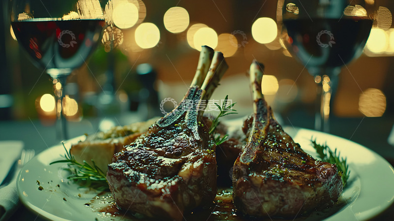 高清大图下载【趣麦麦图】红酒配烤羊排