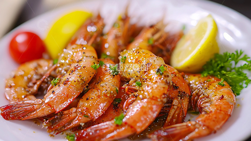 高清大图下载【趣麦麦图】香煎大虾柠檬配菜
