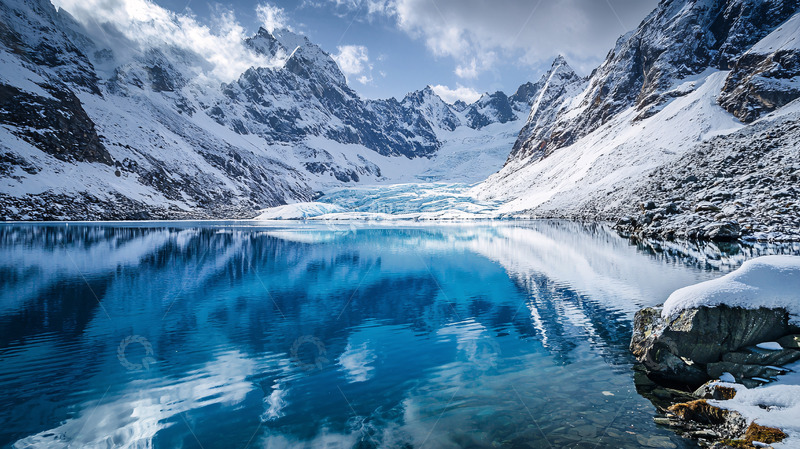 高清大图下载【趣麦麦图】雪山湖泊倒影