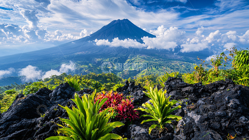 高清大图下载【趣麦麦图】云雾缭绕的火山景色