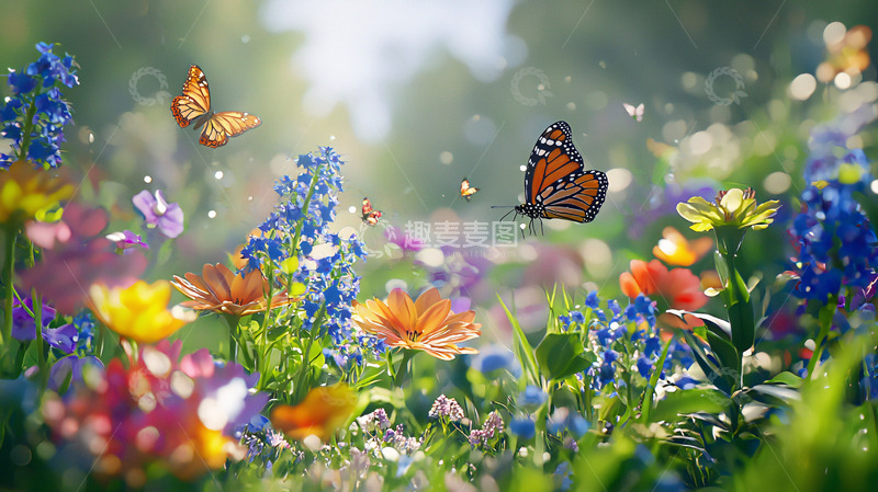 高清大图下载【趣麦麦图】春天花海蝴蝶