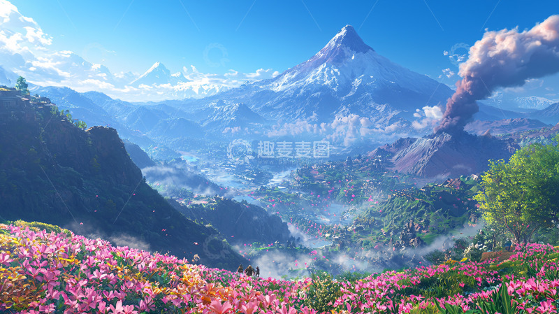 高清大图下载【趣麦麦图】雪山火山花海景色