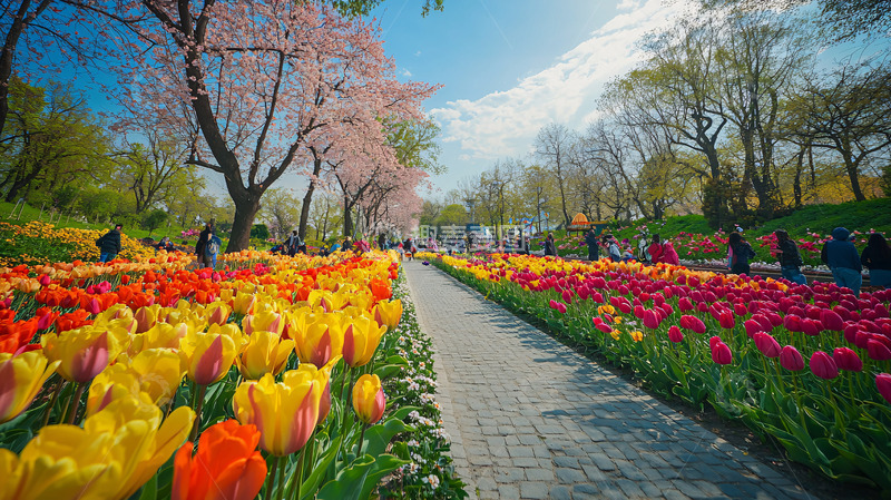 高清大图下载【趣麦麦图】春天公园郁金香花海