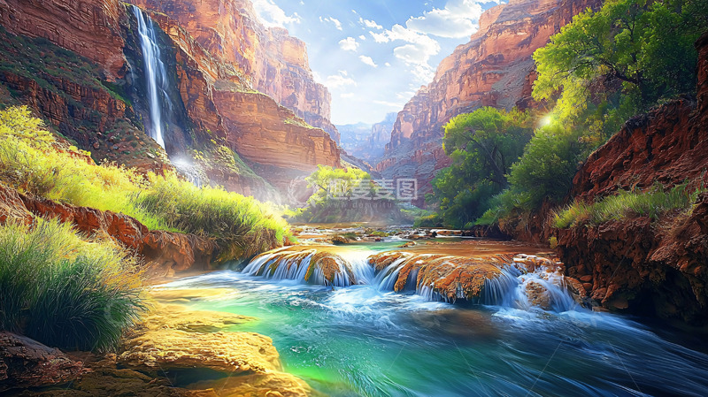 高清大图下载【趣麦麦图】峡谷瀑布溪流风景