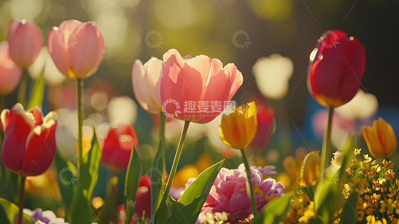 高清大图下载【趣麦麦图】阳光下的郁金香花田