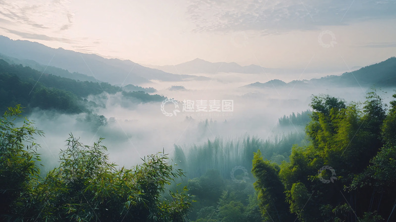 高清大图下载【趣麦麦图】山峦薄雾清晨景色