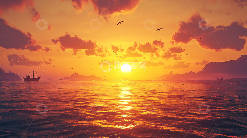高清大图下载【趣麦麦图】海上日落