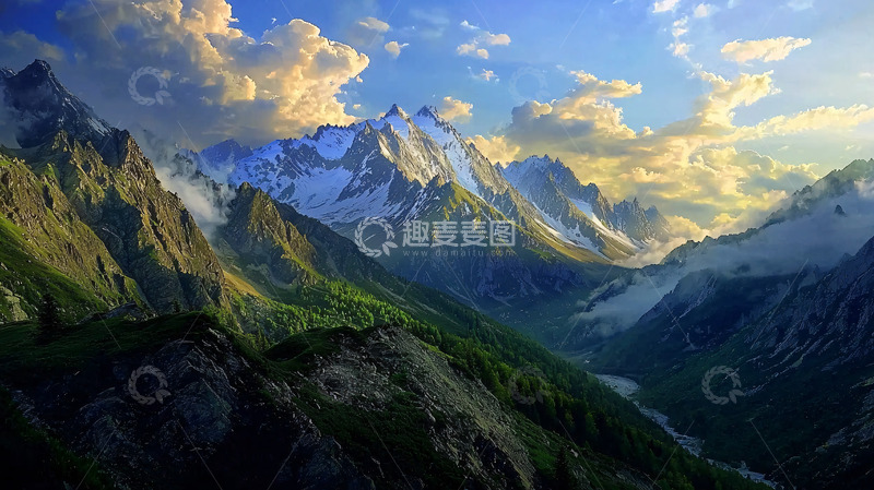 高清大图下载【趣麦麦图】雪山日出景色