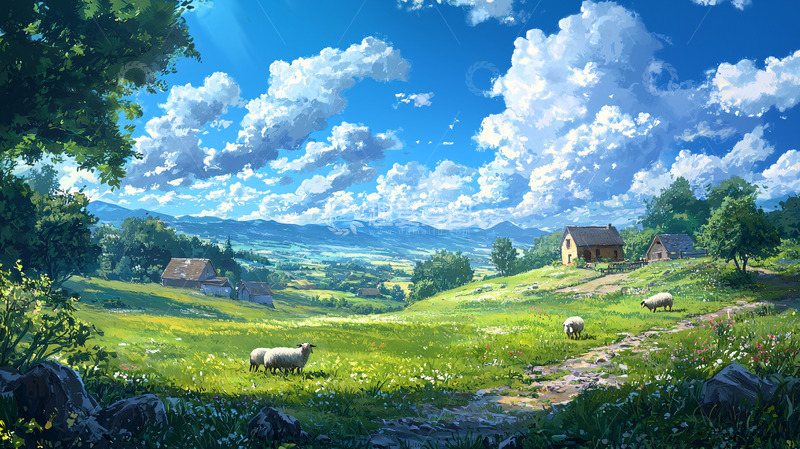 高清大图下载【趣麦麦图】阳光明媚的田园牧歌