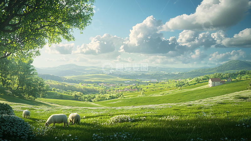 高清大图下载【趣麦麦图】阳光下绿色的田园牧歌
