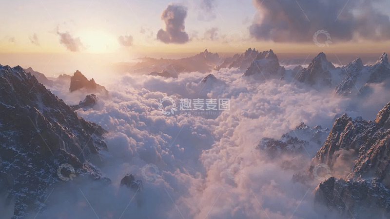 高清大图下载【趣麦麦图】云海山峰日落