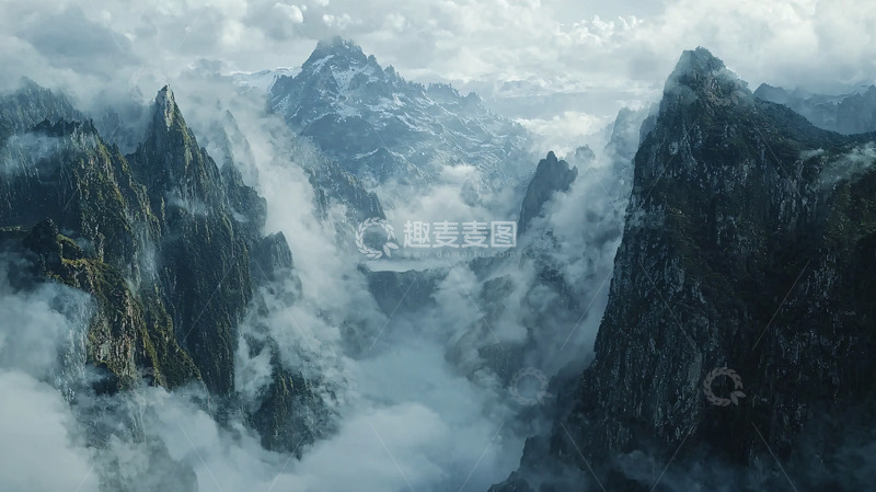 高清大图下载【趣麦麦图】云雾缭绕的高山景色