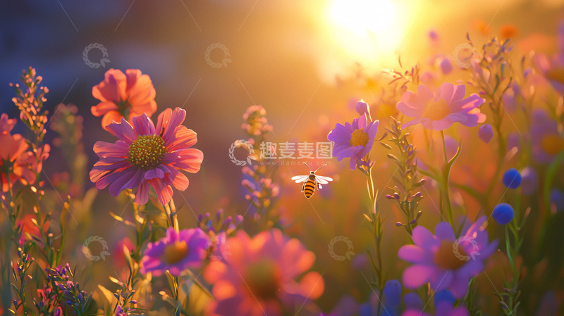 高清大图下载【趣麦麦图】日出花海田园风光