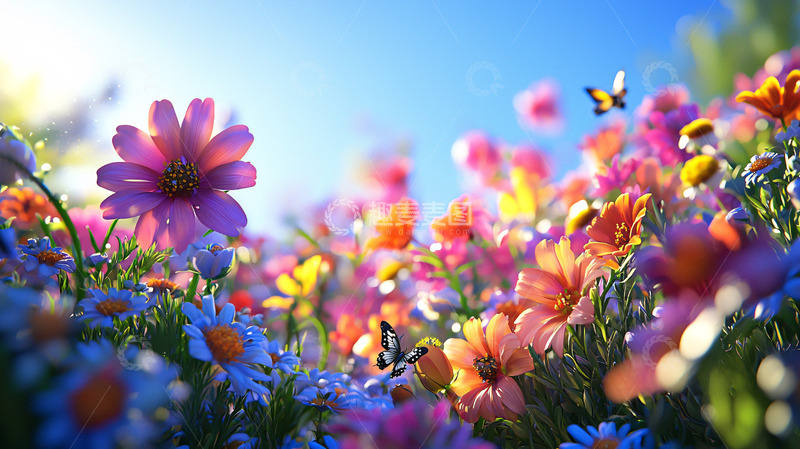 高清大图下载【趣麦麦图】阳光下五彩缤纷的花田