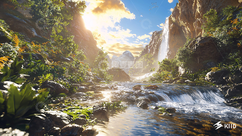高清大图下载【趣麦麦图】阳光瀑布峡谷溪流