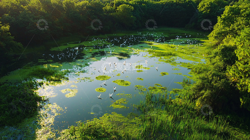 高清大图下载【趣麦麦图】绿树环绕的宁静湖泊