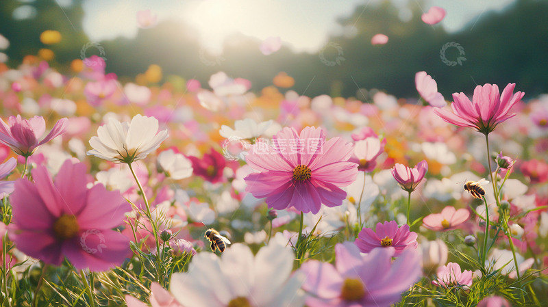 高清大图下载【趣麦麦图】阳光下盛开的波斯菊花海