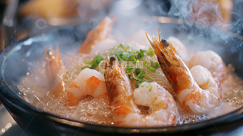 高清大图下载【趣麦麦图】热气腾腾的虾仁粉丝汤