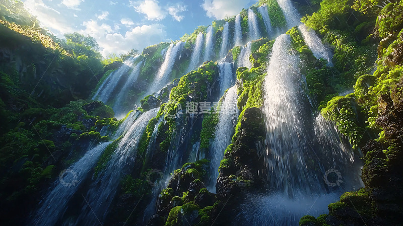 高清大图下载【趣麦麦图】阳光下的瀑布