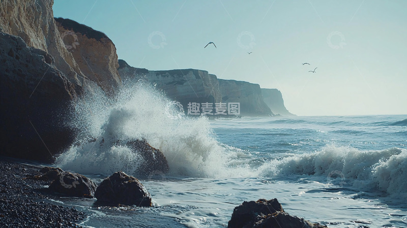 高清大图下载【趣麦麦图】海浪拍打岩石