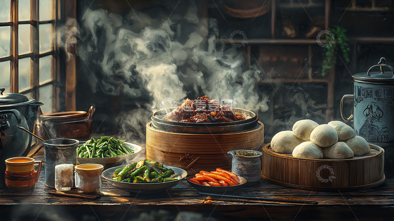 高清大图下载【趣麦麦图】蒸汽腾腾的美食
