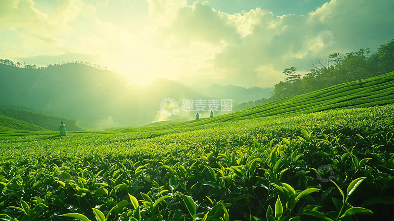 高清大图下载【趣麦麦图】阳光普照的绿茶田