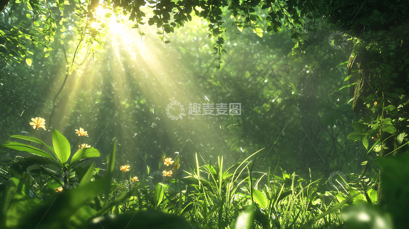 高清大图下载【趣麦麦图】阳光透过树林